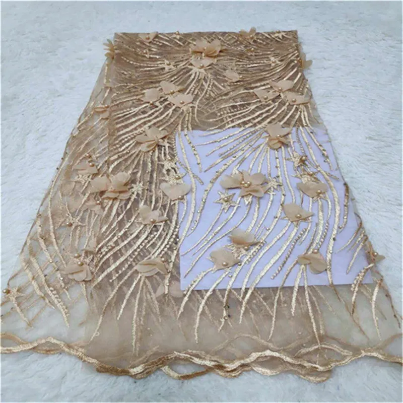 Latest african laces 2019 3d lace fabric embrodiery beads for french For Bridal dress 5yard | Дом и сад