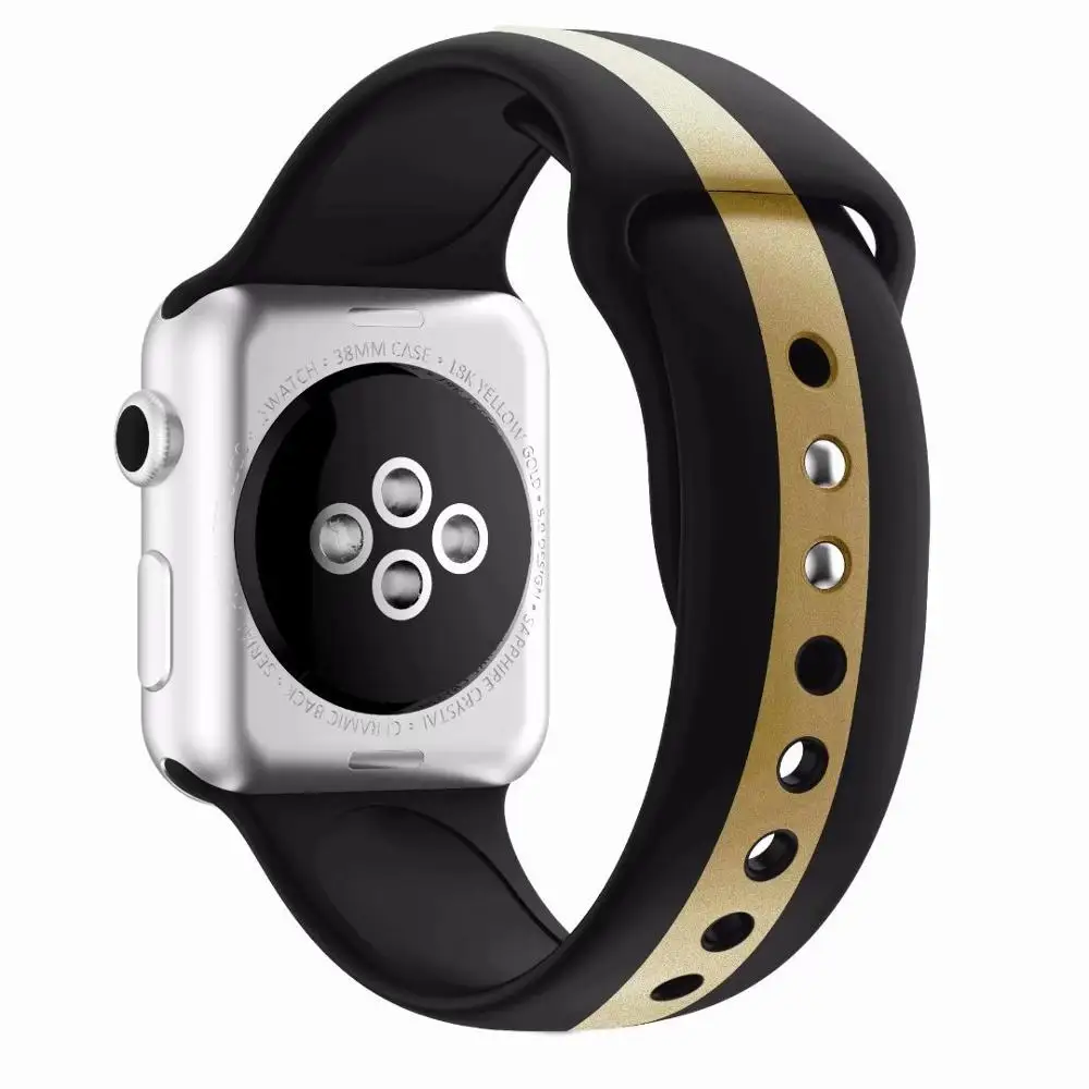 Ремешок для Apple Watch 4 серии 4 3 2 1 44 мм 40 мм 42 мм 38 мм Браслет спортивная мягкая силиконовая лента браслет для iWatch 4 3 - Цвет ремешка: black gold black