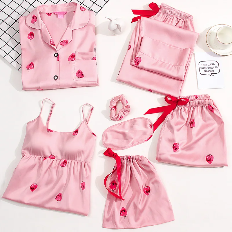 Пижама для девочек из 7 предметов женщин пижама сна ночное белье пеньюар милый