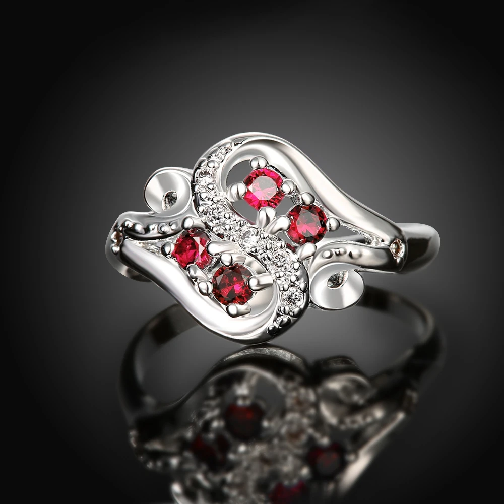 Кольцо США размер 7 8 медь посеребренная красный циркон внутри кольца для унисекс