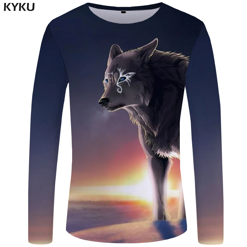 KYKU Wolf футболка мужская с длинным рукавом Футболка животного крутой хип хоп Черный Аниме одежда Япония мужская одежда мода человек тонкий