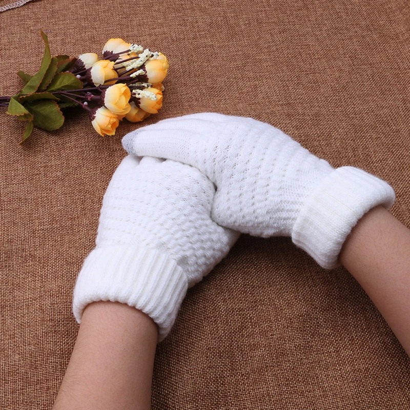 Женские теплые шерстяные эластичные вязаные перчатки варежки Зимние аксессуары