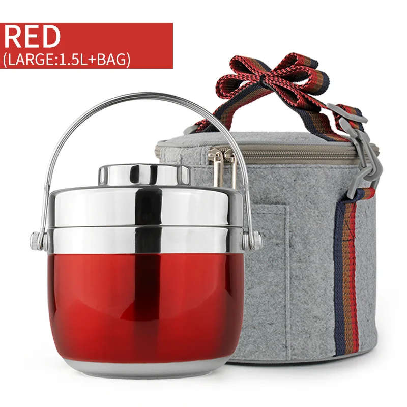 Large Red And Bag LANSKYWARE японский тепловой Ланч-бокс для детей для пикника кемпинга портативный из нержавеющей стали Bento box фрукты еда контейнер для хранения - Color: Large Red And Bag