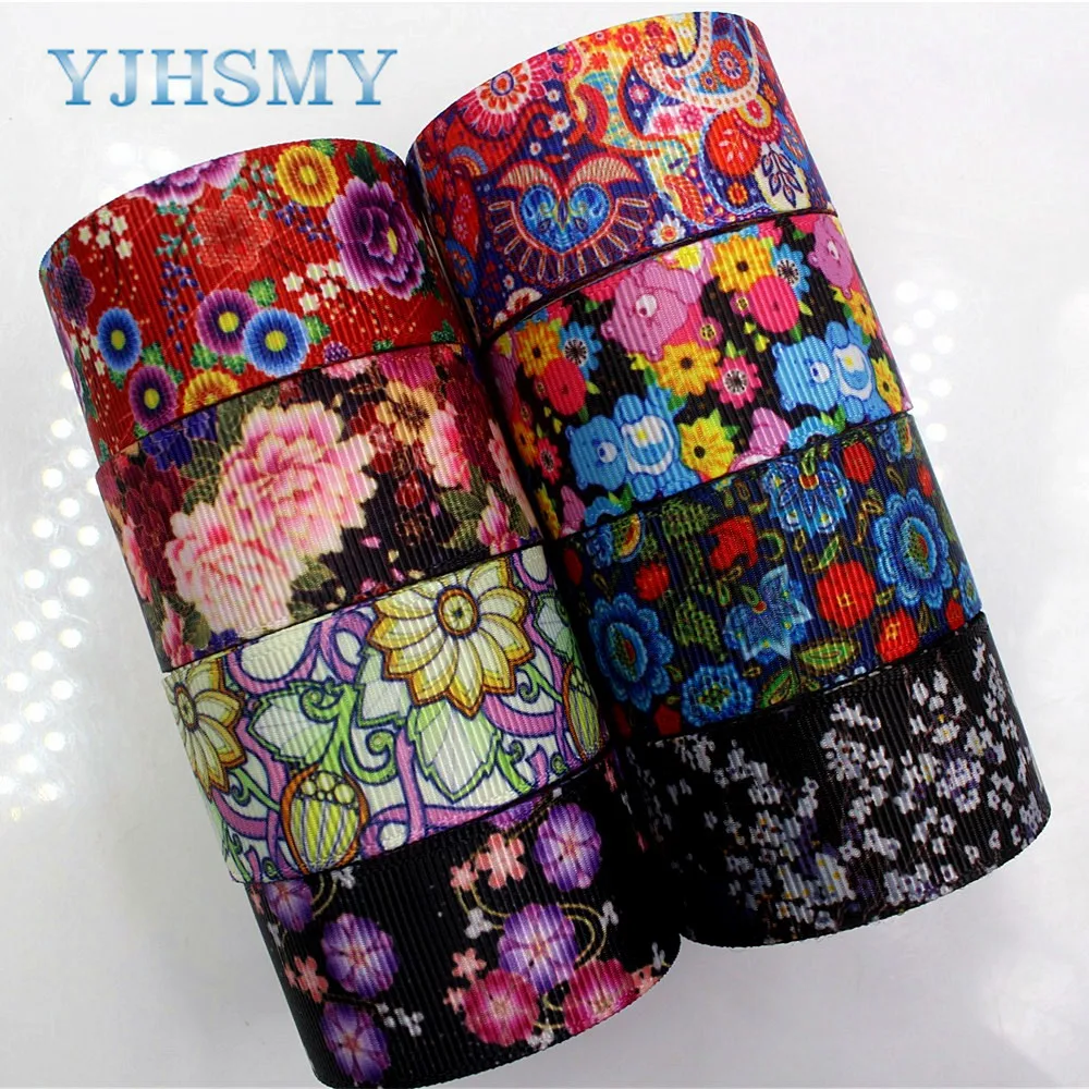 Лента с цветочным принтом YJHSMY 1712085 25 мм 10 ярдов|flower ribbon|10 yarddiy handmade |