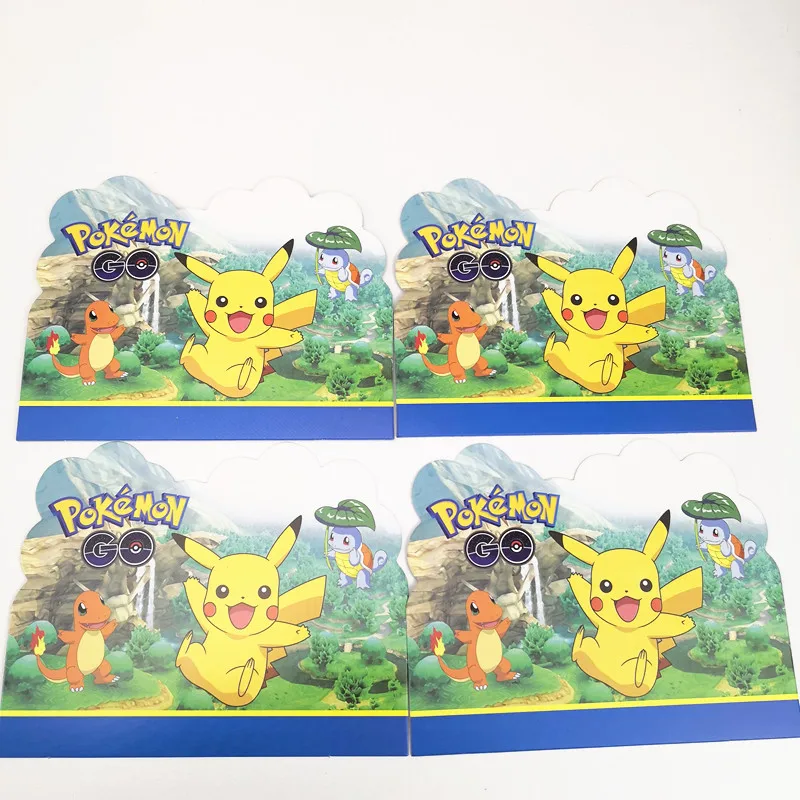 10 шт. пригласительные открытки Pokemon Go с милым рисунком Пикачу праздничная тема