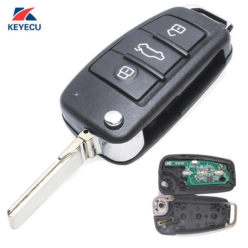 

KEYECU Replacement Flip Remote Car Key Fob 3 Button for Audi A4 Quattro RS4 S4 2005-2009 8E0 837 220Q 315MHz 8E Chip