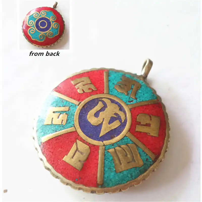 TBP693 Тибетские мантры подвеска амулет двусторонние OM Clover узоры|tibetan om pendant|mantra