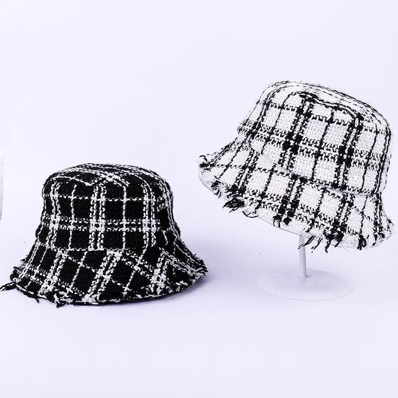 New Men Women Bucket Hats Korea Street Fashion Cotton Plaid Edging Vintage Flat Fisherman Hat Casual Outdoor Folding Fishing Cap |