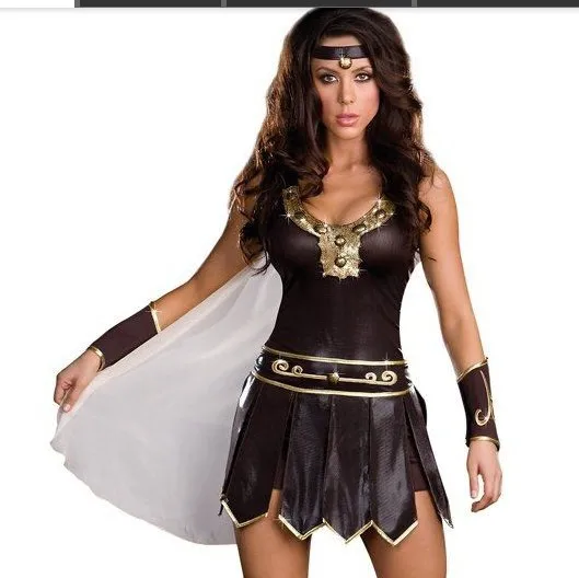

Free shipping brown sexy warrior costume women halloween costumes Rome Costumes Warrior Cosplay Games uniforms