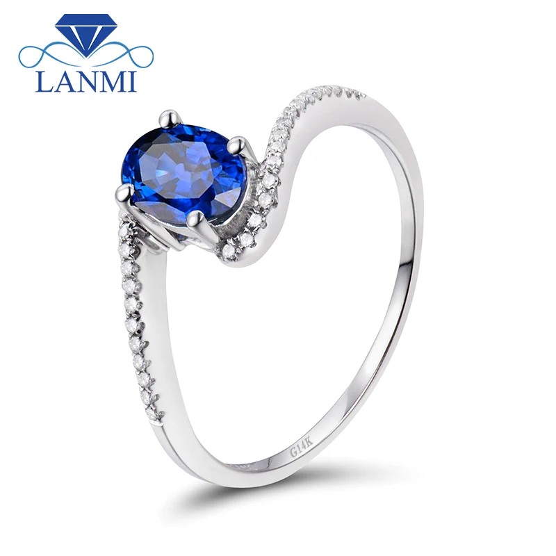 Женское кольцо с сапфиром LANMI винтажное обручальное 14k AU585 белое золото синий