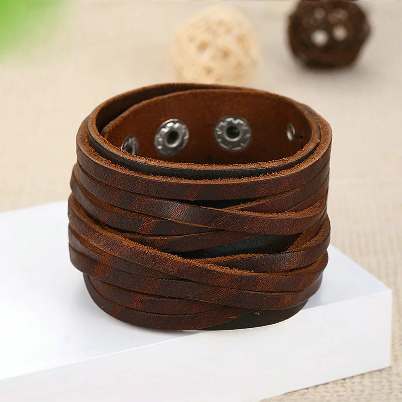 Панк стиль черный/коричневый браслет из натуральной кожи браслеты на запястье и