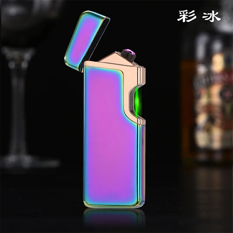 Индукционная электронная USB Зажигалка, металлическая плазменная зажигалка с двойной дугой, зажигалка для сигарет, Электрический Турбо-зажигалка, мужские подарки - Цвет: Rainbow