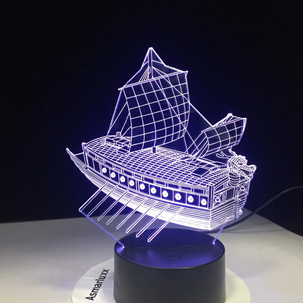 Древний парусная лодка 3D Ночной светильник светодиодный 7 цветов Изменение USB