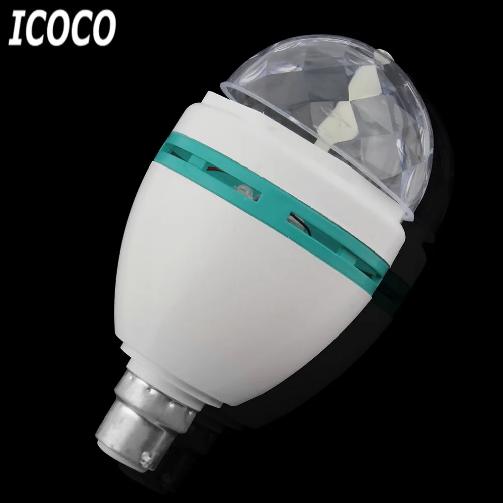 ICOCO 1 шт. популярный B22 3 Вт красочный хрустальный шар сценический Авто вращающийся