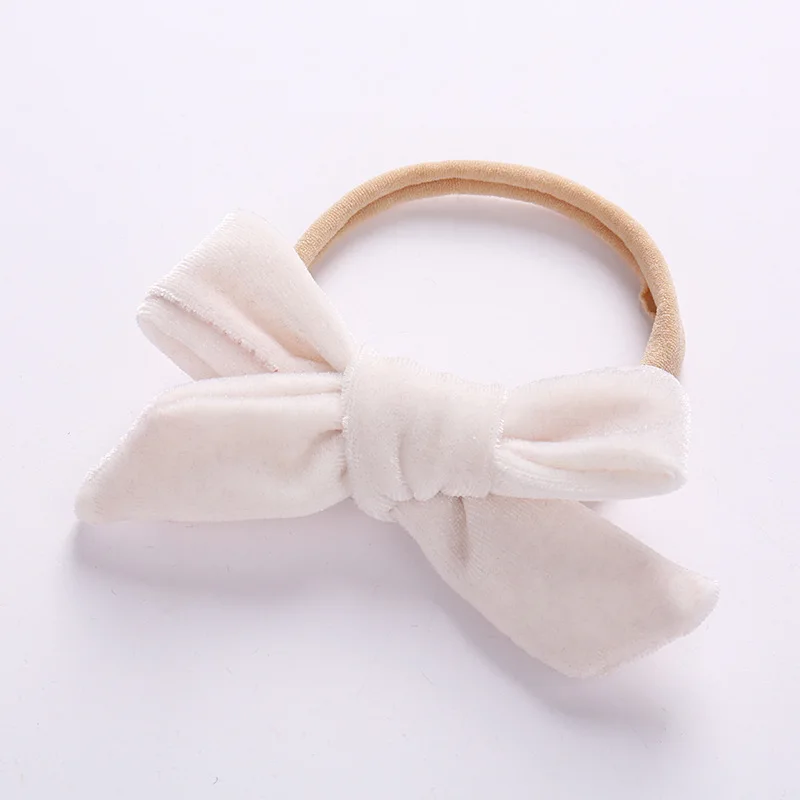 White with headband Бархатный завязанный вручную бант из нейлона повязка на голову или зажим для осени и зимы, школьные бархатные аксессуары для волос - Цвет: White with headband