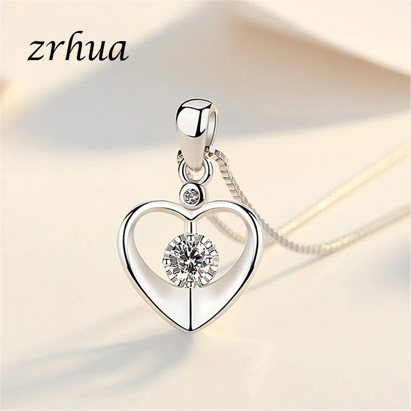 

ZRHUA 925 Sterling Silver Necklace Chain Classic Heartl Pendant Jewelry For Women Romantic Gift Wholesale S925 Stamp Bijoux