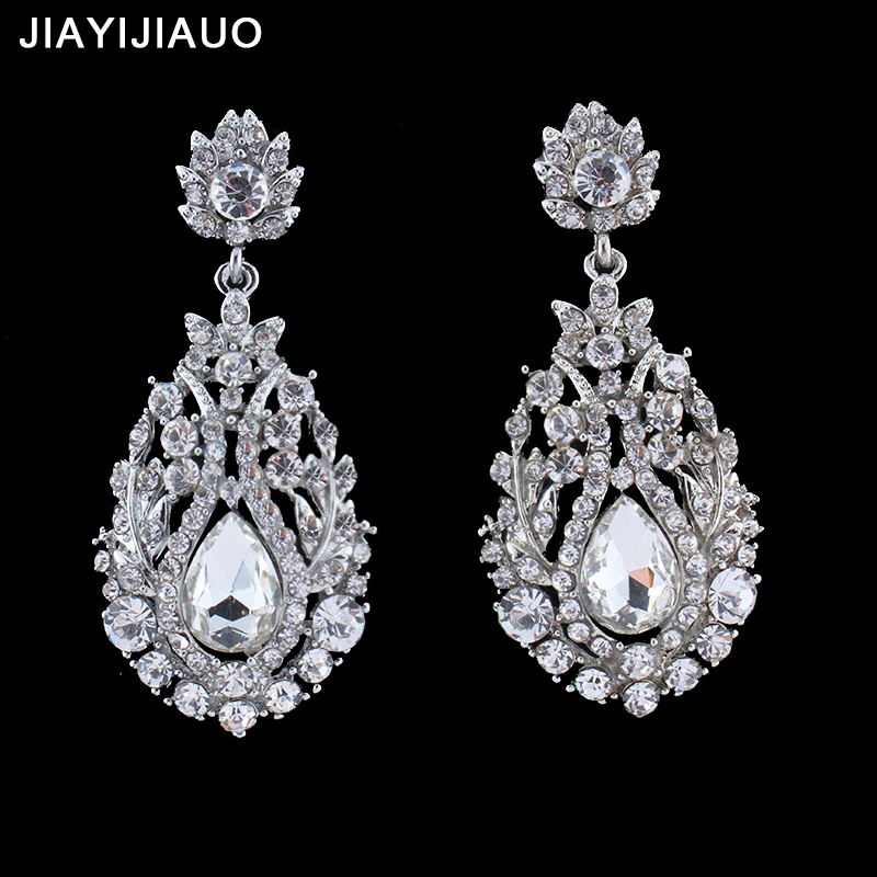 Женские длинные серьги капельки серебристого цвета с кристаллами|long earrings|long earrings