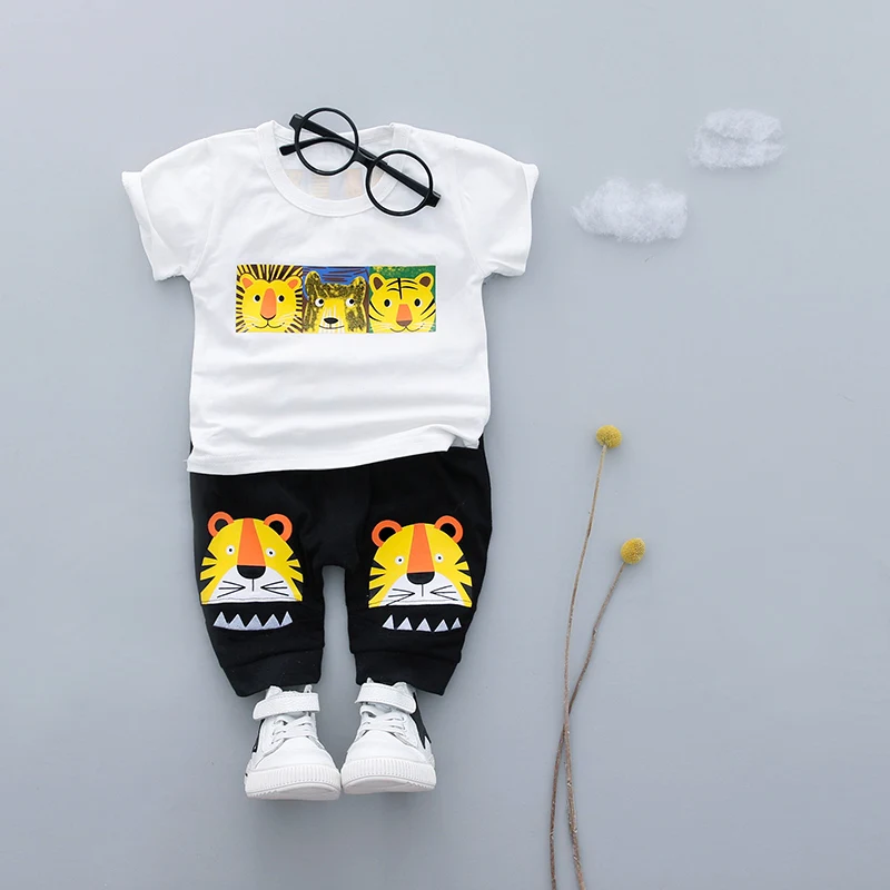 Boys Clothes 2018 New Summer 0-3y Fashion Style Infant bebe Clothing Cotton Tiger Print 18019 Good Quality Set |