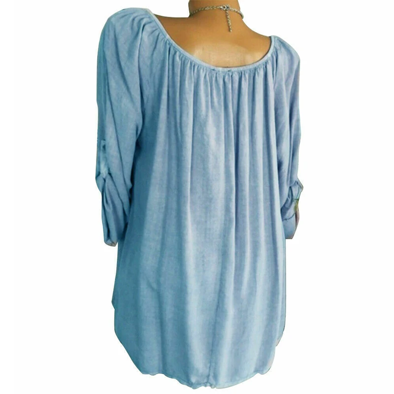 Новый Boho для женщин Модная хлопковая летняя Однотонная рубашка топы с О-образным