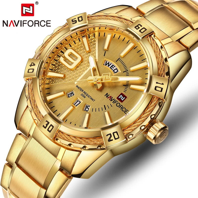 NAVIFORCE мужские s часы лучший бренд класса люкс мужские модные бизнес Кварцевые часы из нержавеющей стали золотые наручные часы Relogio Masculino