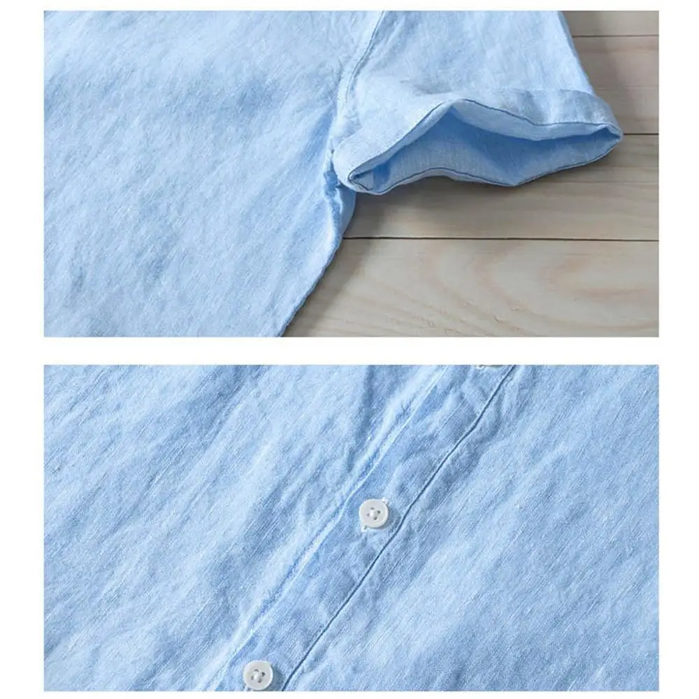 

Shirt Summer Men Blouse Tops Camisas Masculina Cotton Cool Thin Breathable Solid Color Button Short Sleeve Shirt Chemise Homme C