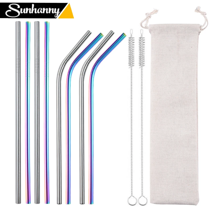 

Sunhanny Colorful 4/8Pcs 304 Stainless Steel Metal Straw Reusable Drinking Straw with Cleaning Brush and Storage Pouch