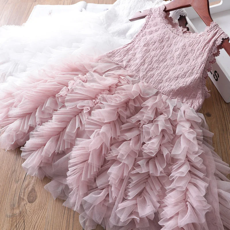 Girls Pink Princess Dress Summer Cute Embroidery Clothing Children Lace Tutu Graduation Gowns Vestidos Infantil Menina | Детская одежда