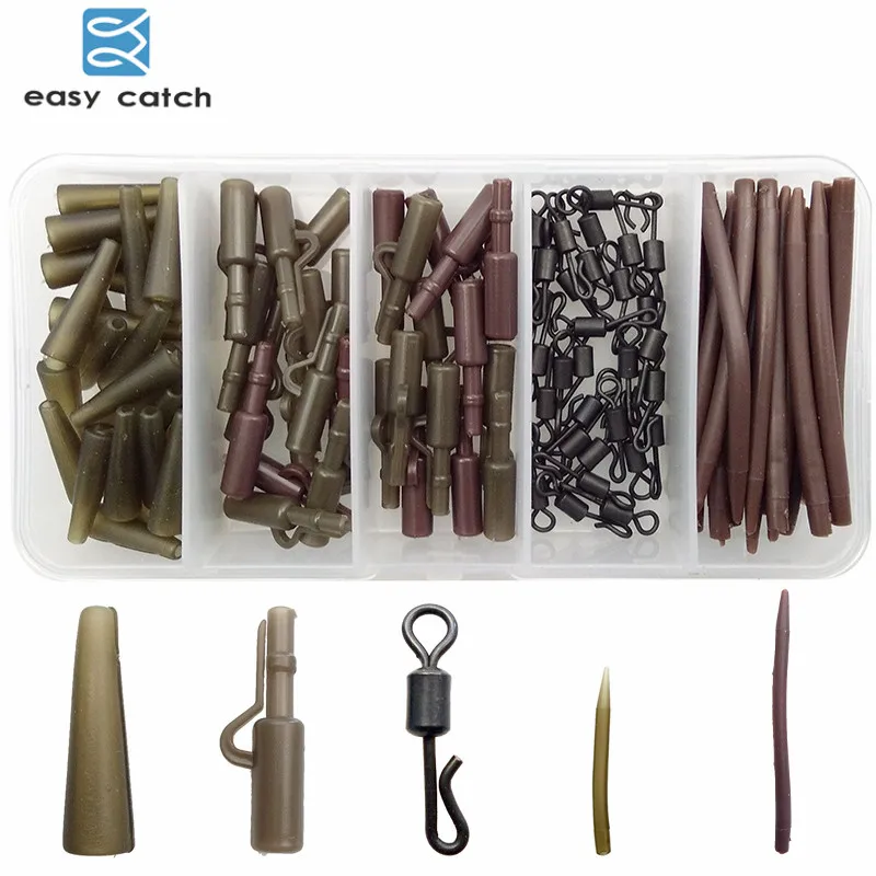 

Easy Catch 120pcs Carp Fishing Accessories Tackles Anti Tangle Sleeves Tail Rubbers Safety Lead Clips Quick Change Swivels