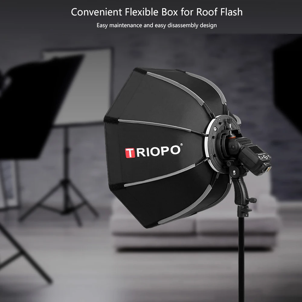 Складной софтбокс TRIOPO 65 см, восьмиугольный софтбокс для Godox Yongnuo Speedlite, светильник для фотостудии, аксессуары с ручкой