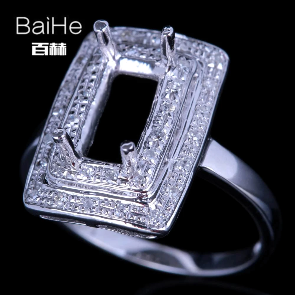 BAIHE Solid 14K белое золото (AU585) сертифицированное обручальное кольцо с подушками для