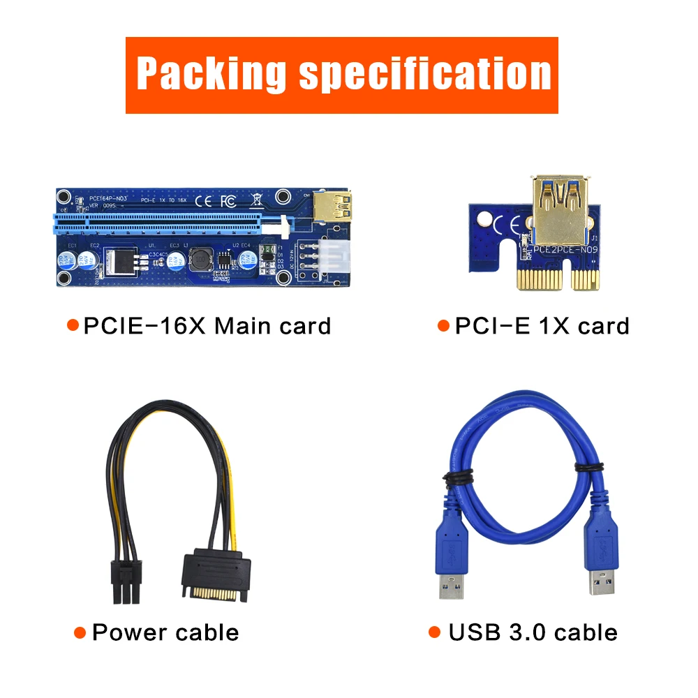 TISHRIC 10 шт. Golden VER009S PCI E Riser Card 009s PCIE Express Molex 6Pin на SATA 1X 16X USB 3 0 удлинитель адаптер Mining| |