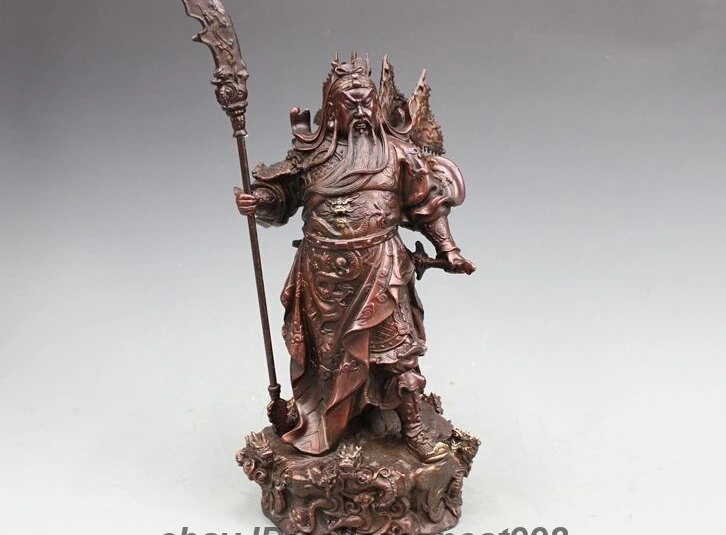 Китай Бронзовый 5 молитвенный флаг Дракон Гуань Гонг Юй Воин Бог Будда статуя |