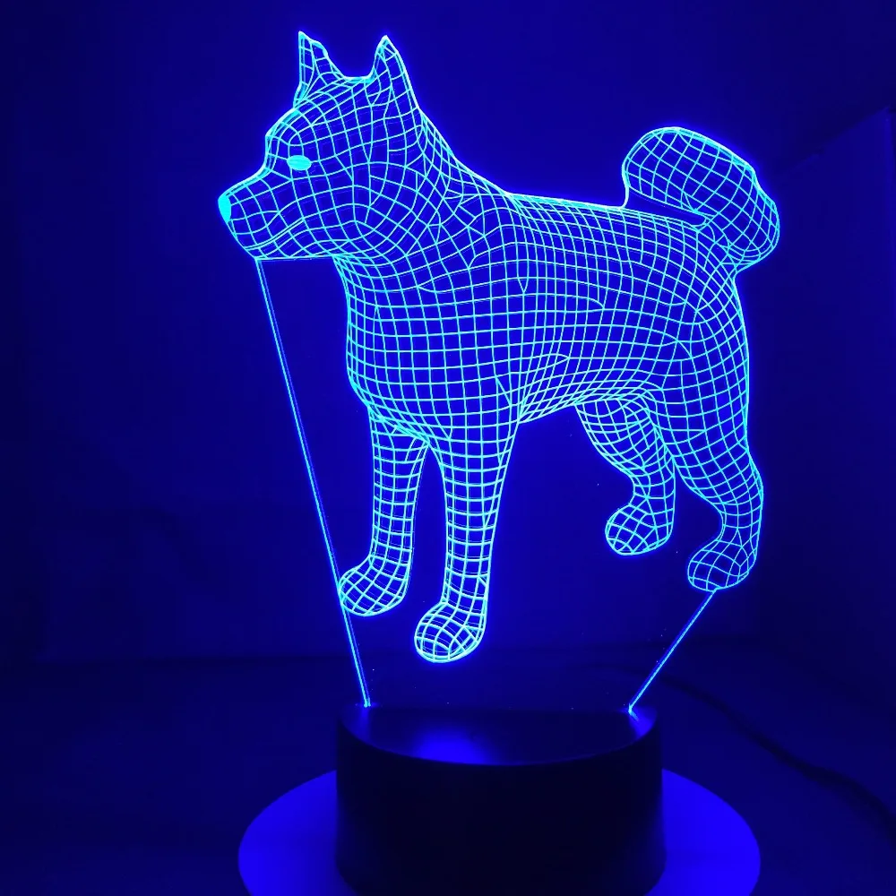 Американская японская Akita Samoyed хаски собака 3d лампа 7 цветов Изменяемая