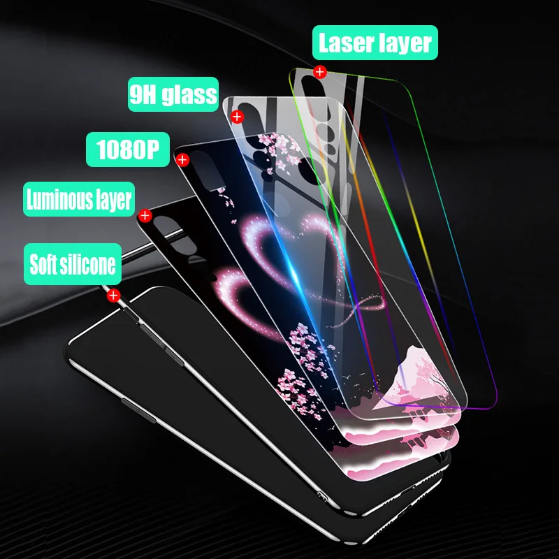 Лазерный светящийся чехол для Huawei Mate 20 Pro Nova 3 3i 4 Honor 8X Max 9i P Smart Plus 9H из закаленного