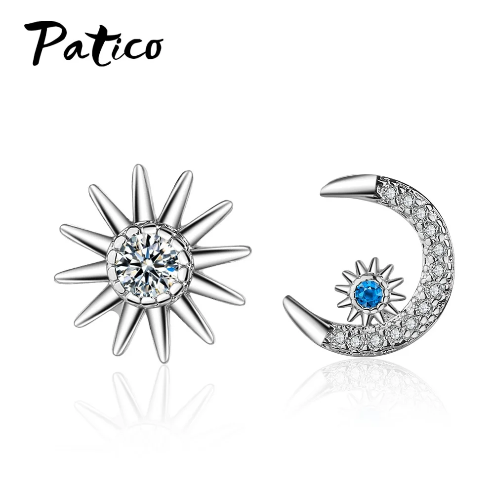 Женские милые асимметричные серьги-гвоздики луна звезда образец кубического