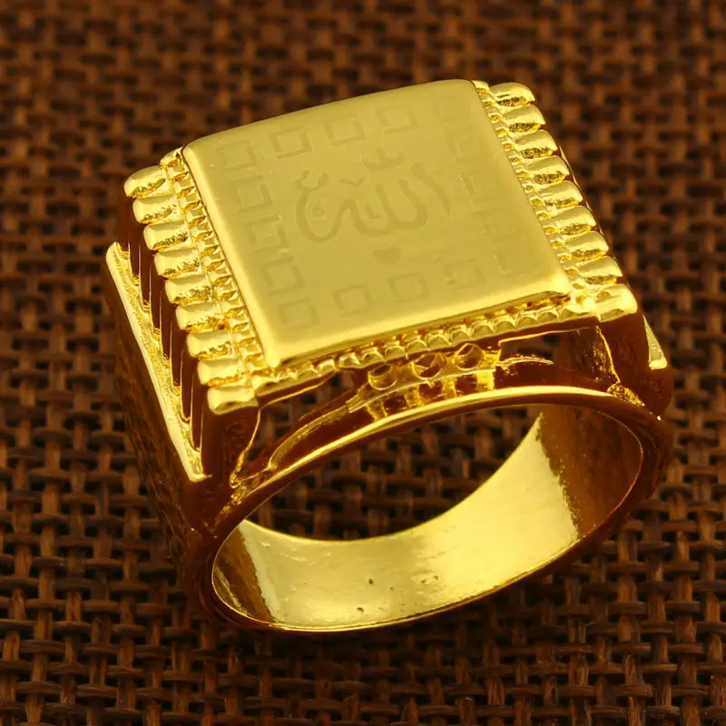 Кольца для мужчин и женщин Allah Золотое мусульманское кольцо арабские ювелирные