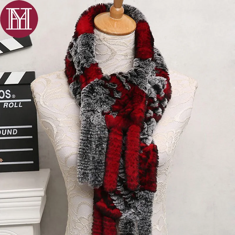 Модный брендовый женский шарф для девочек вязаные шарфы из 100% натурального меха
