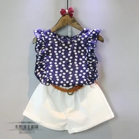 toddler girls clothing set fashion flower sleeveless t shirt plus belt shorts korean kids clothes baby girl tracksuit 2 3 4 5 6t