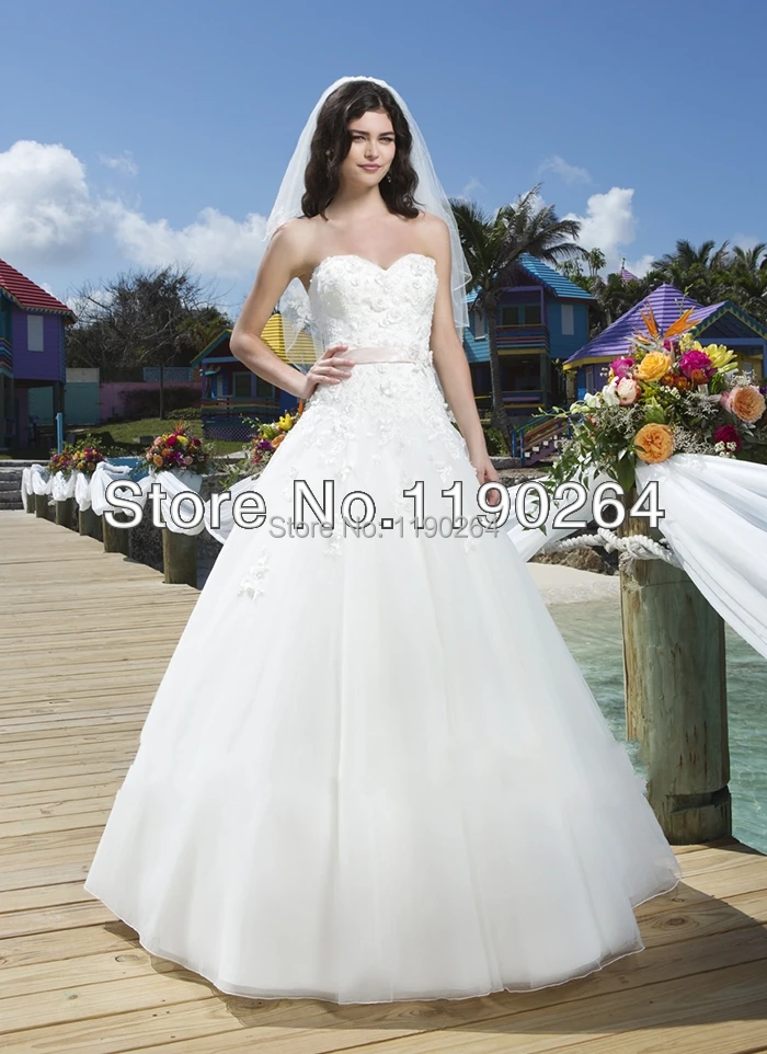 Free Shipping Elegant A-Line Sweetheart Off The Shoulder Sash Organza Wedding Dress 2015 New Style SF0707 | Свадьбы и торжества