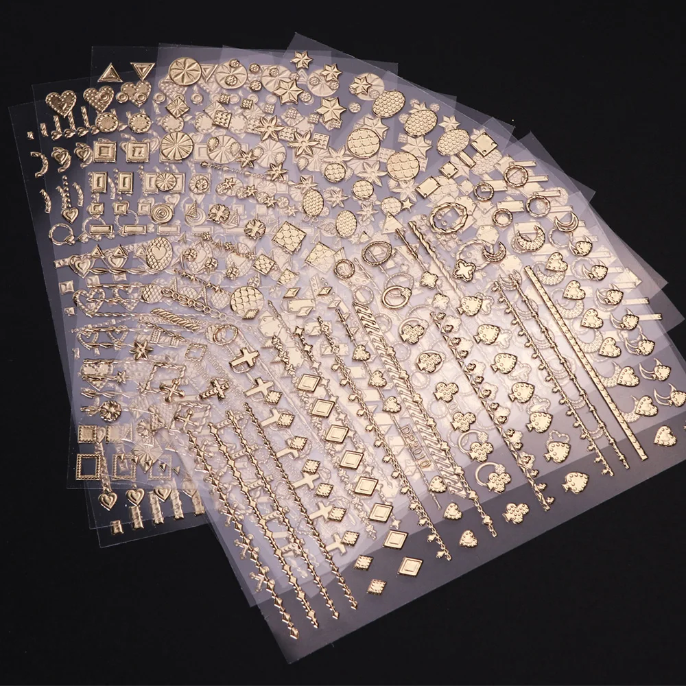 1 шт. бронзовое Золото 3D украшения наклейки для ногтей металлические геометрические Сердце Звезда клей советы ногти Наклейка Маникюр Инструмент JIDP2001-2012
