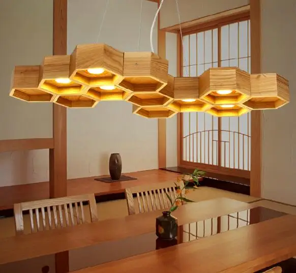 Деревянный сотовой светодиодный подвесной светильник для дома столовой фойе