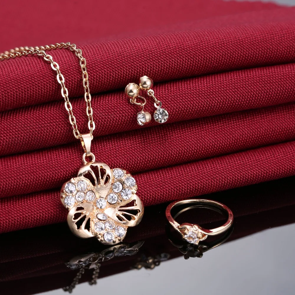 Модный электрический вентилятор подвеска ожерелье серьги кольцо золотой набор