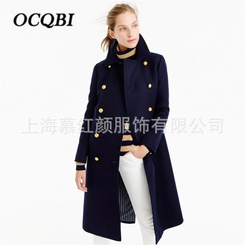 

2019 Fashion Winter Women Plus Size Slim Fit Long Coat Military Double Breasted Blue Coat
