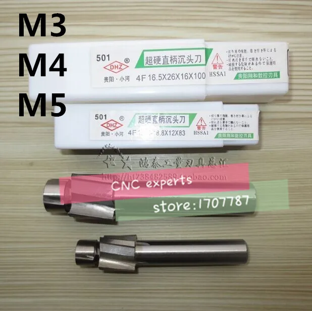 

Free Shipping 3pcs 4 Flute AL HSS Counterbore End Mill M3-M4-M5 metric Endmill/sink holes drilling head milling cutter