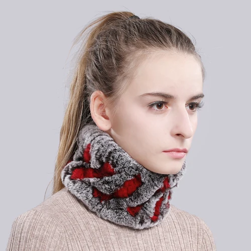 color 8 Women Real Fur Handmade Stretch Fur Scarf Knit Genuine Rex Rabbit Fur Headbands Girls Natural Fur Ring Cowl Snood Scarves Winter - Color: color 8