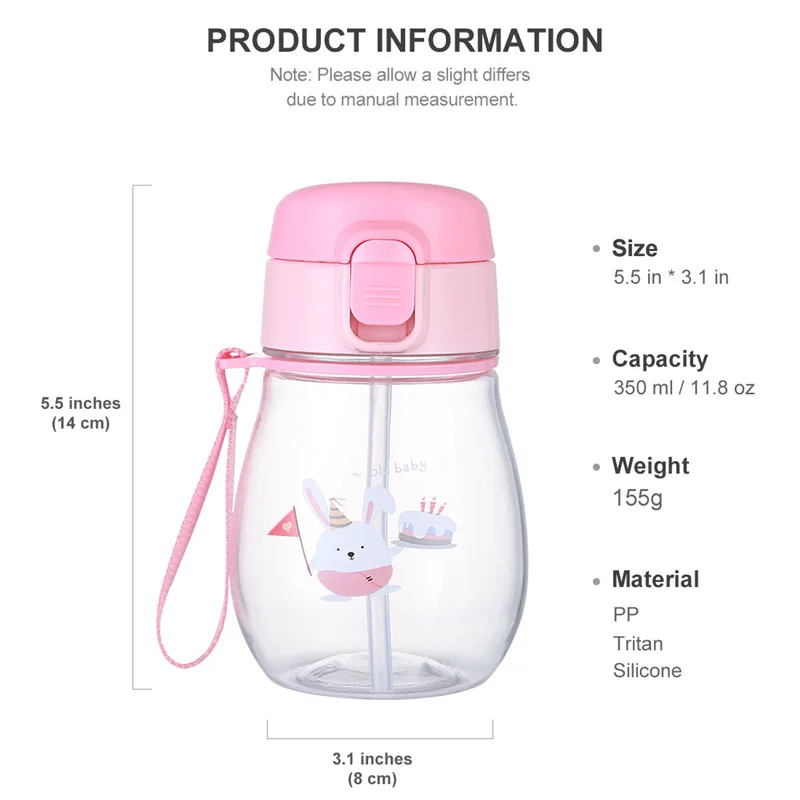 350 мл Детская Бутылочка для воды чашка кормления детей милый мультяшный принт Tritan