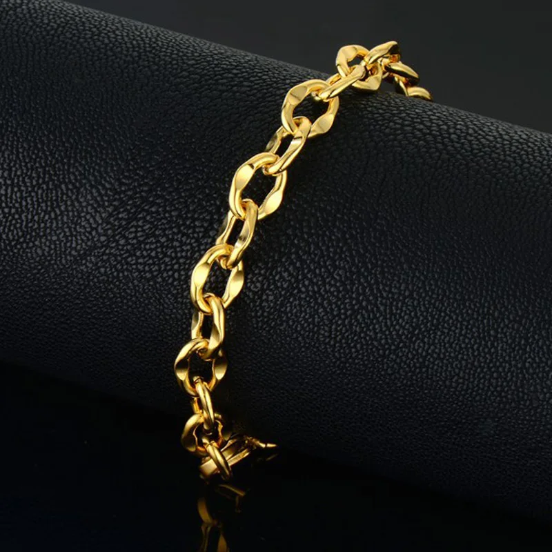 

Men's Bracelet Male Gold Color Hand Chain Bracelet Wholesale Braslet 2018 Pulseira Masculina Chain Link Bracelet For Man Jewelry