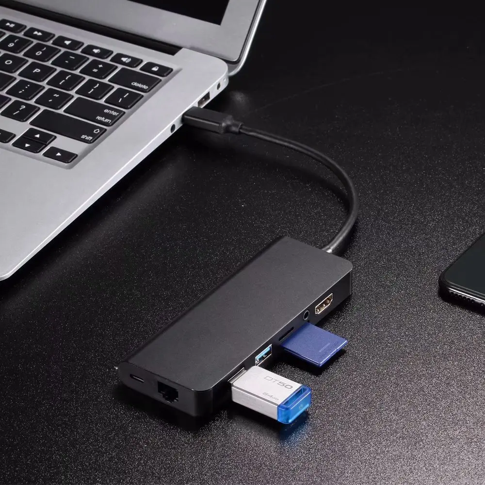 

8 in1 USB C Docking Station Type-C to HDMI Card Reader RJ45 PD Adapter for MacBook Samsung Galaxy S9 S8 Type C Charging HUB