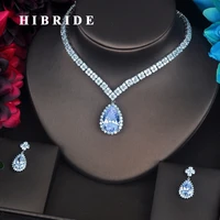 hibride luxury water drop aaa cubic zirconia jewelry shinny bride necklace set wedding jewelry dress accessories wholesale n 417