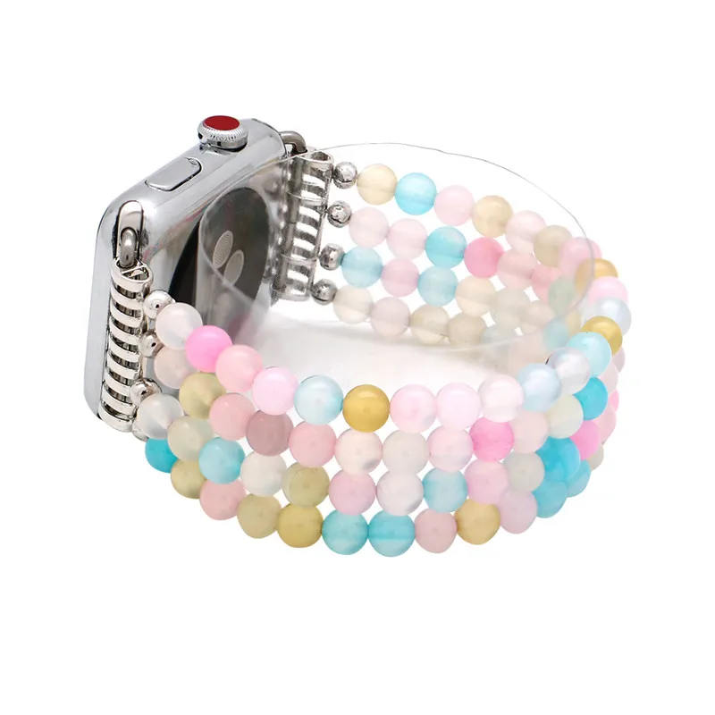 

New Agate Beads Watchbans For iwatch Women Natural Stone Apple Watch Strap 38mm 42mm Elastic Replacement Watch Band Bracelet
